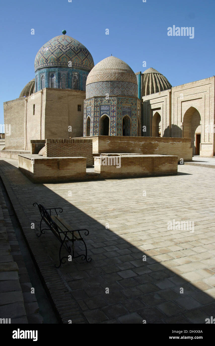 The Shah-i-Zinda is a funerary complex, located on the south side of the Afrasiyab hill in the city of  Samarkand, Uzbekistan. Stock Photo