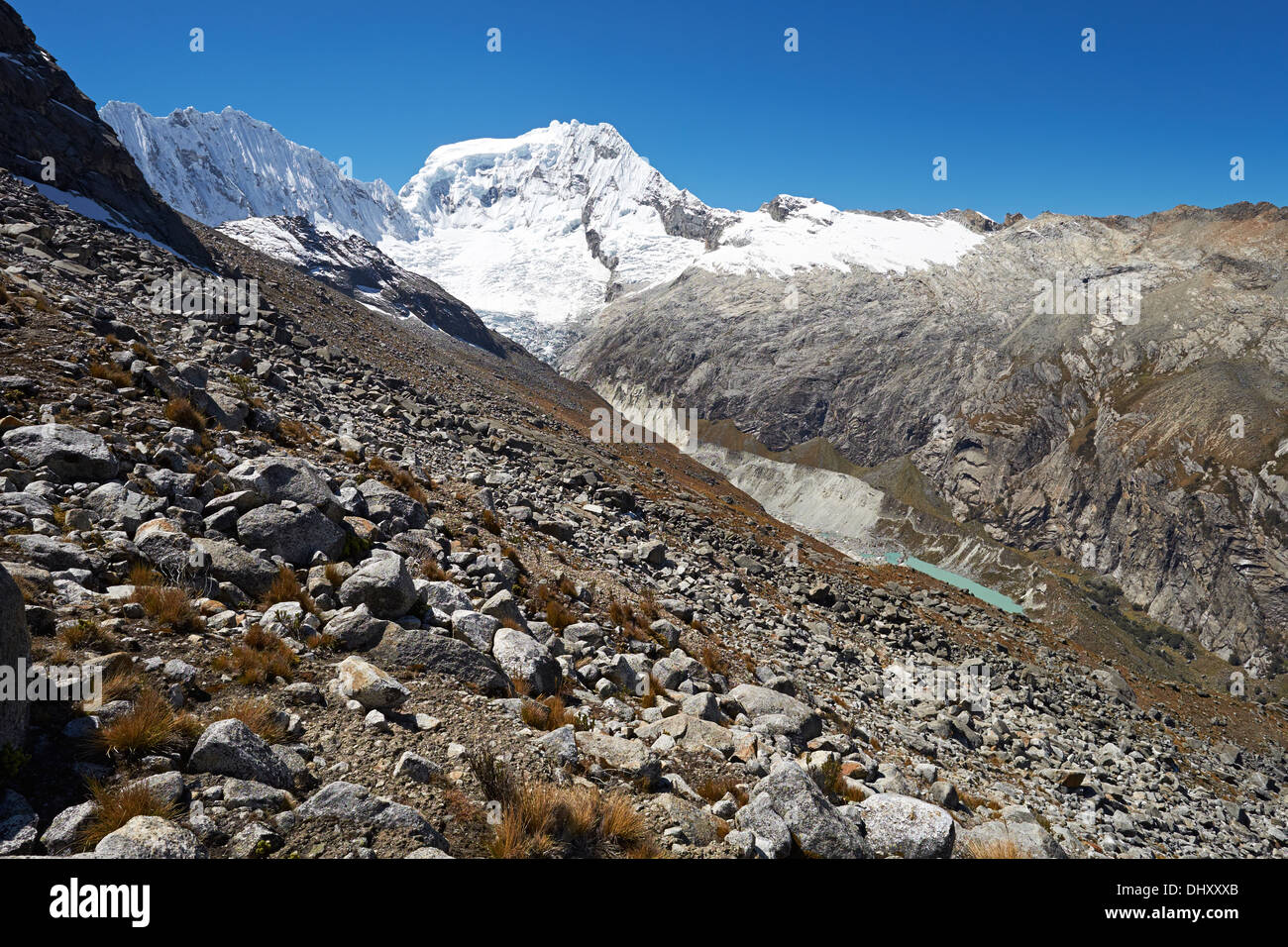 Ranrapalca Summit (6162m) & Ocshapalca (5888m) in the Peruvian Andes. Stock Photo