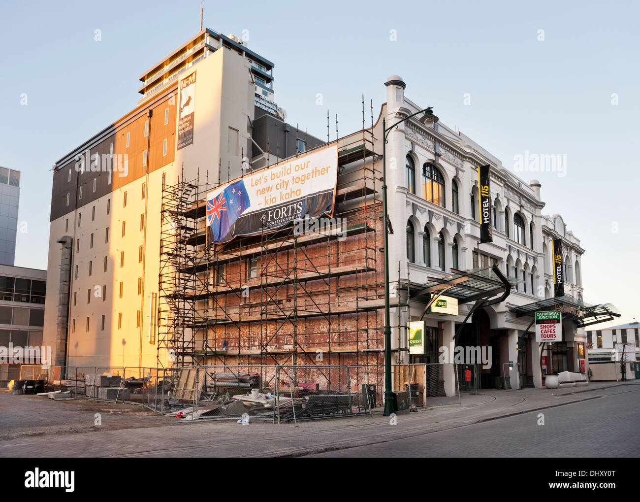 Building undergoing restoration in 2013, following the  earthquakes, Christchurch, New Zealand Stock Photo