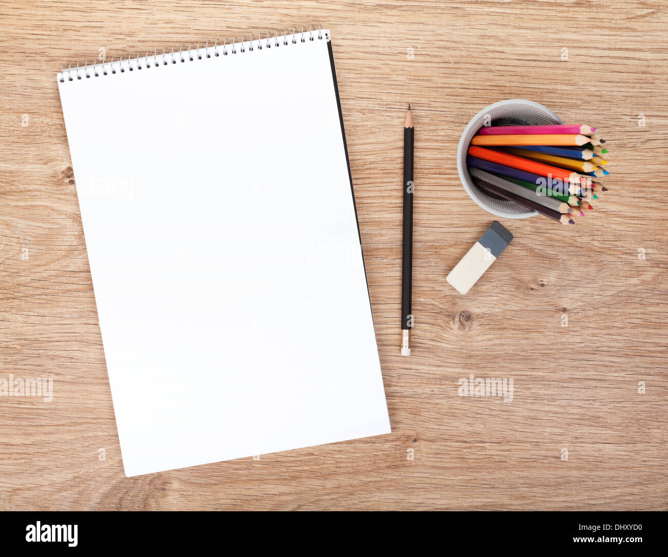 Sketch Pad Colored Pencils On Wooden Stock Photo 403904197