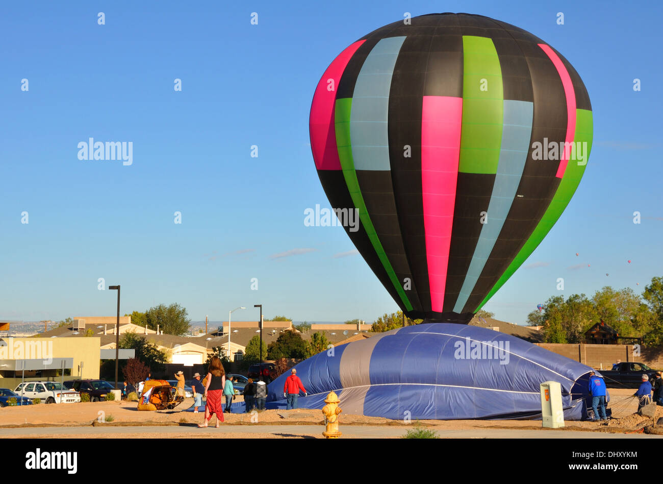 The Albuquerque International Balloon Fiesta in Albuquerque, New Mexico, USA - balloons landing all over town Stock Photo