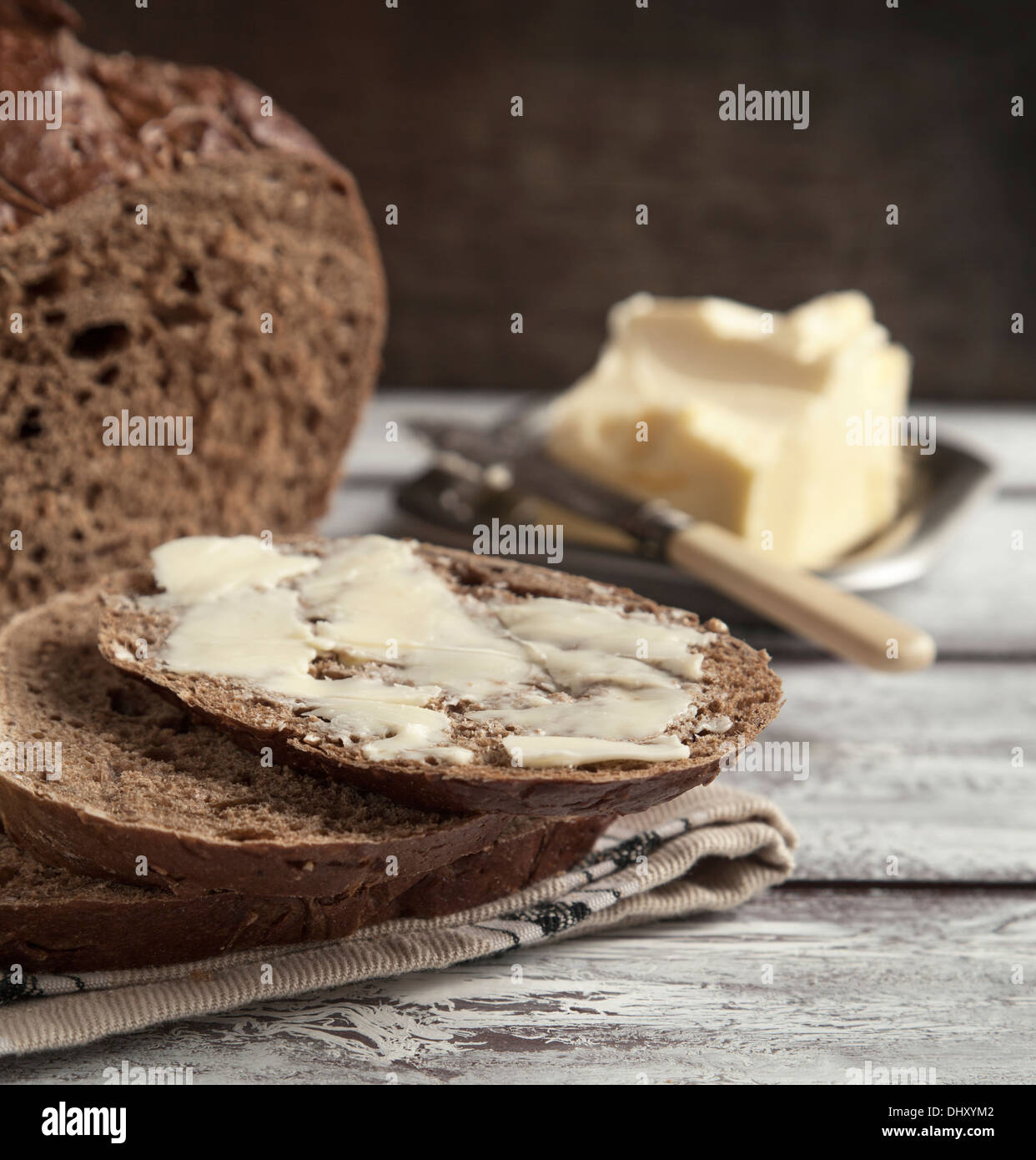 Fresh rye bread and butter Stock Photo Alamy