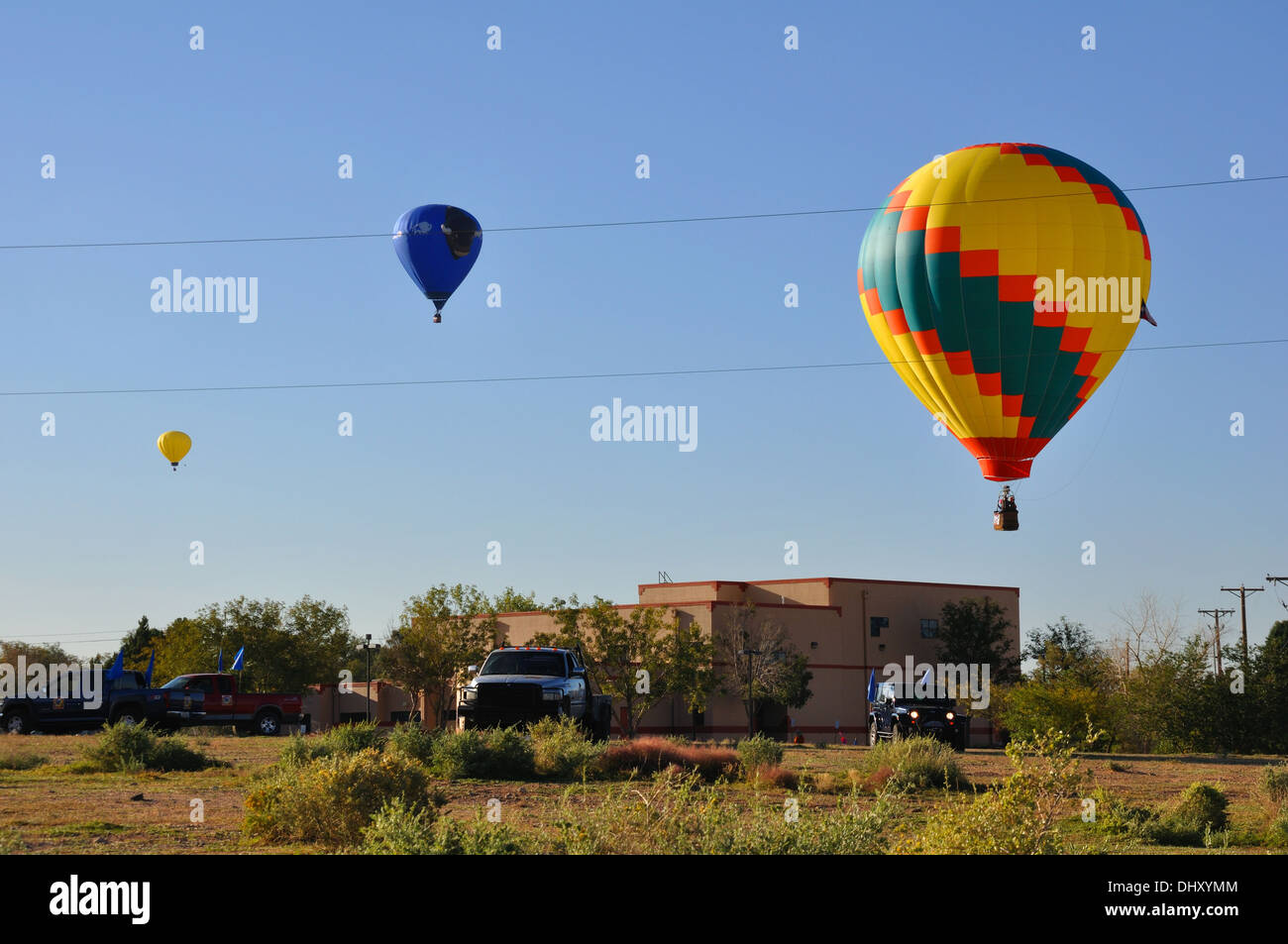 The Albuquerque International Balloon Fiesta in Albuquerque, New Mexico, USA - balloons landing all over town Stock Photo
