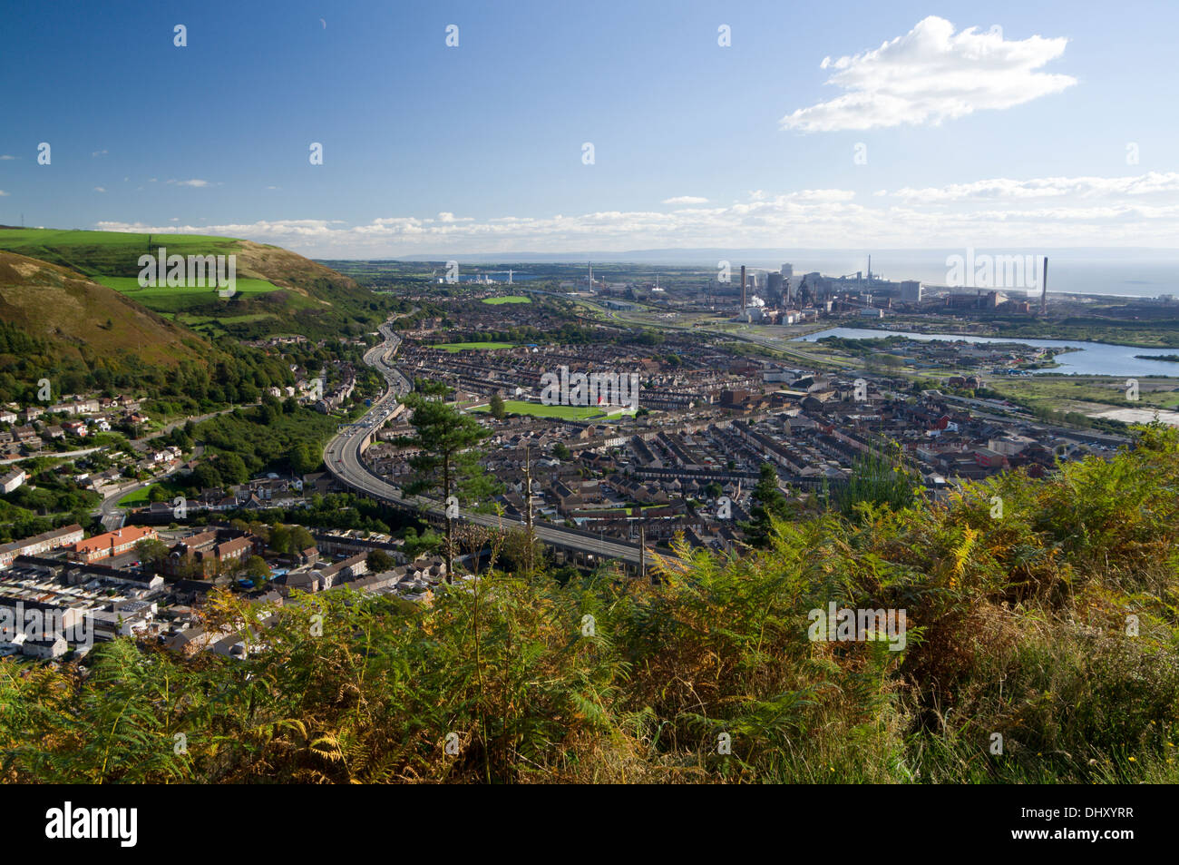 View of Port Talbot and the M4 motorway from Mynydd Dinas, Neath Port
