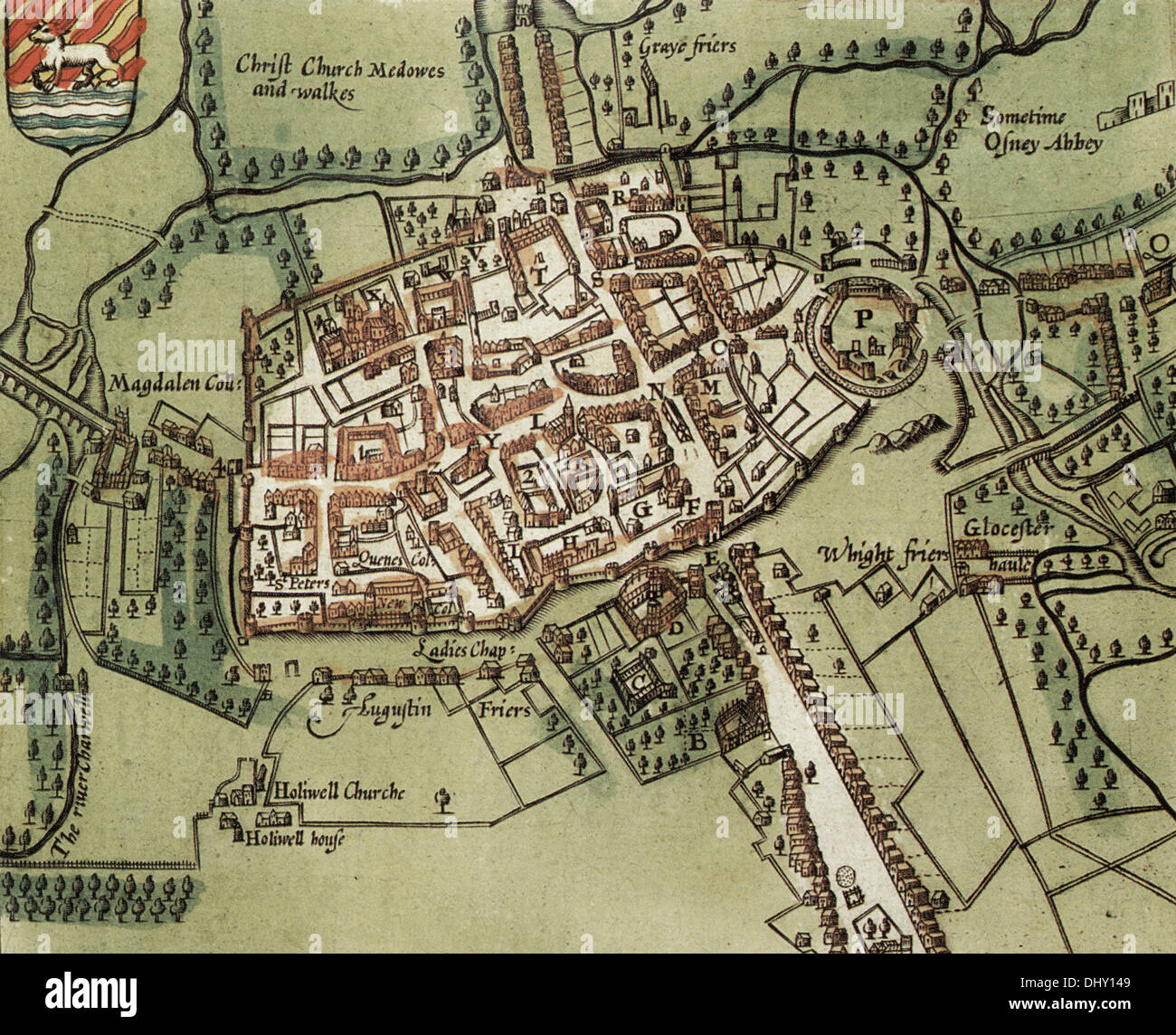 Old map of Oxford, England, by John Speed, 1611 Stock Photo