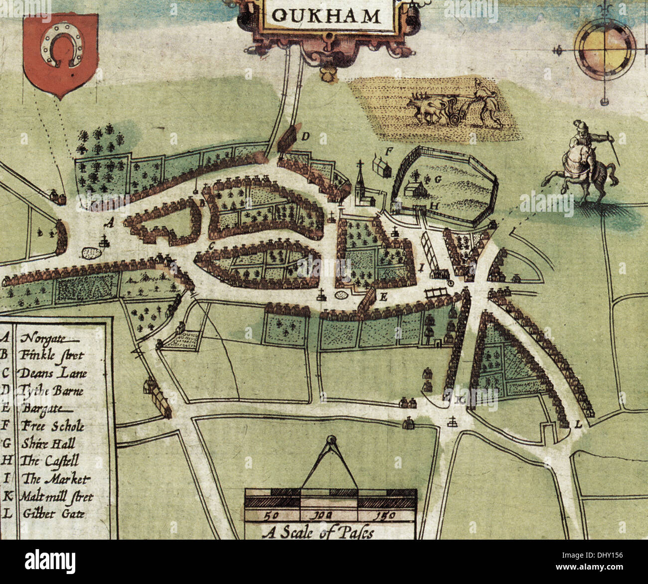 Old map of Oakham, England, by John Speed, 1611 Stock Photo Alamy