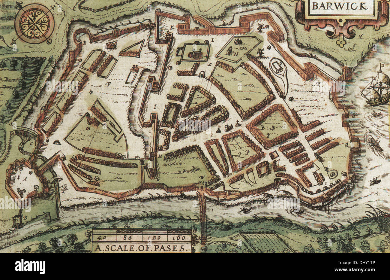 Old map of Berwick by John Speed, 1611 Stock Photo
