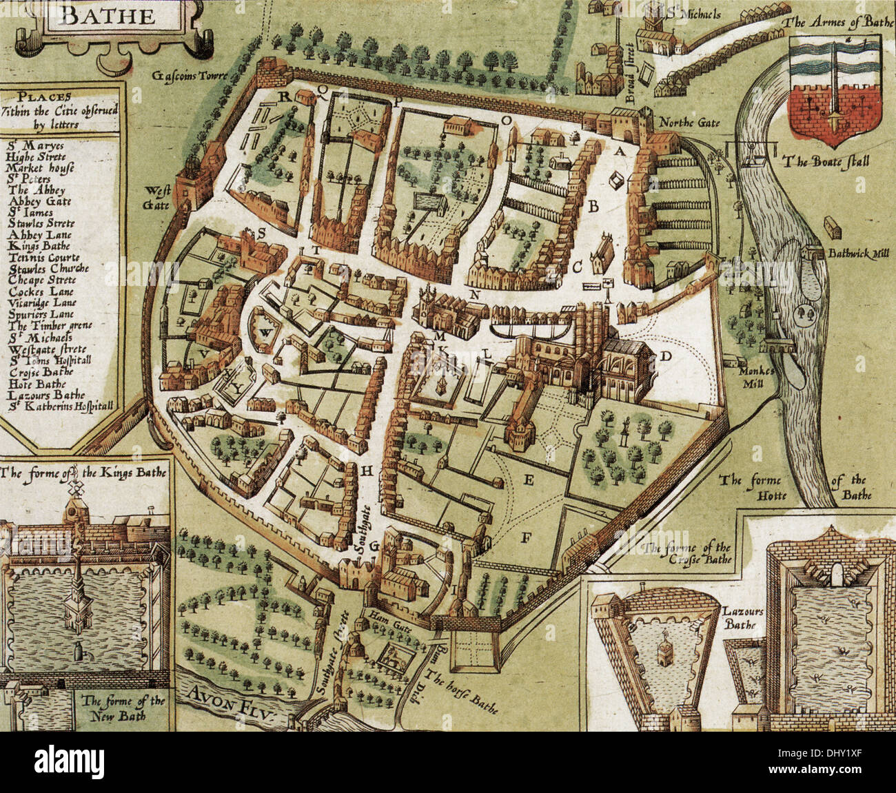 Old map of Bth by John Speed, 1611 Stock Photo