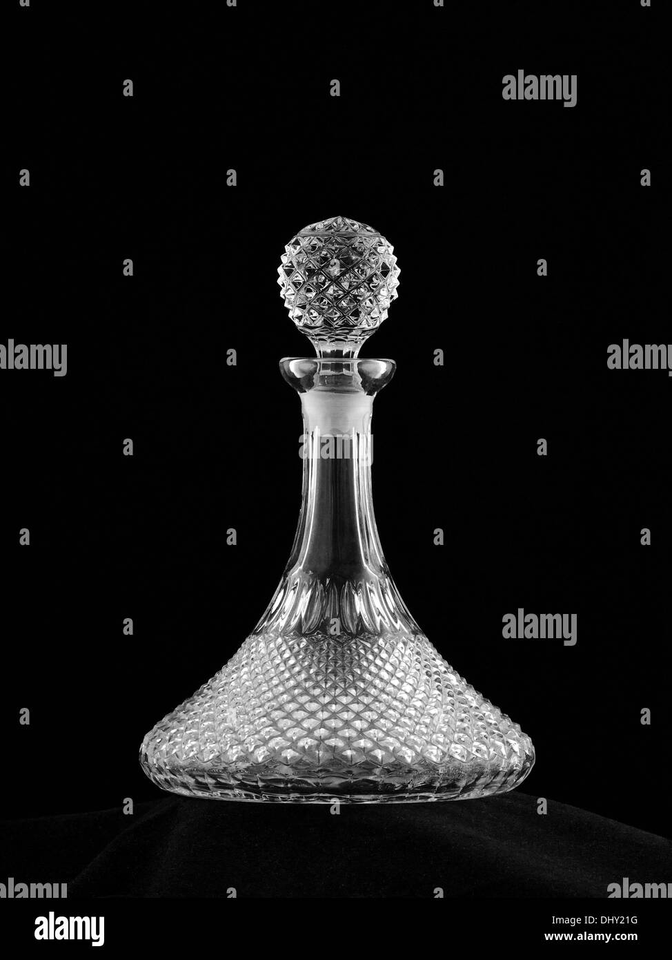 Crystal wine decanter photographed against a black backdrop Stock Photo Alamy
