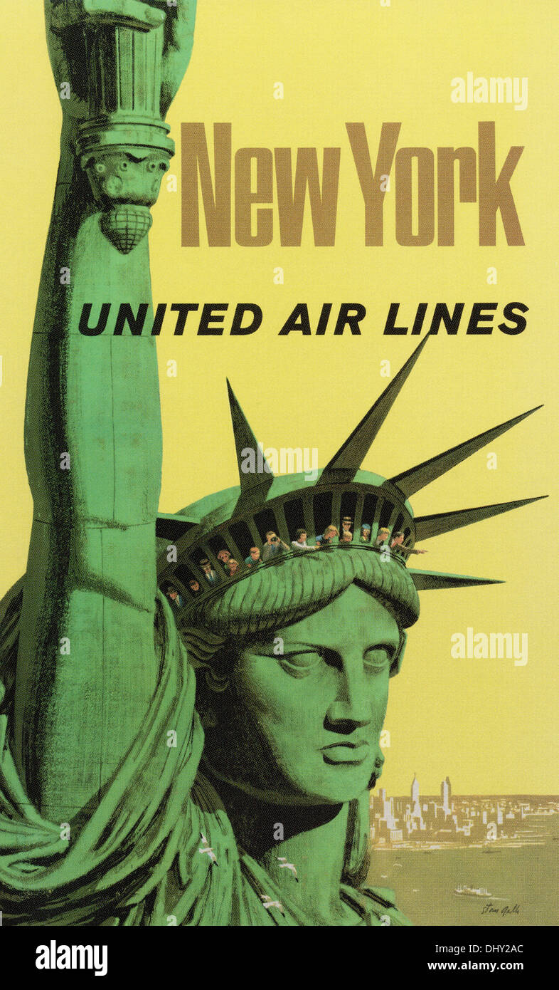 New York United Airlines - a vintage travel poster, 1940's - Editorial use only. Stock Photo