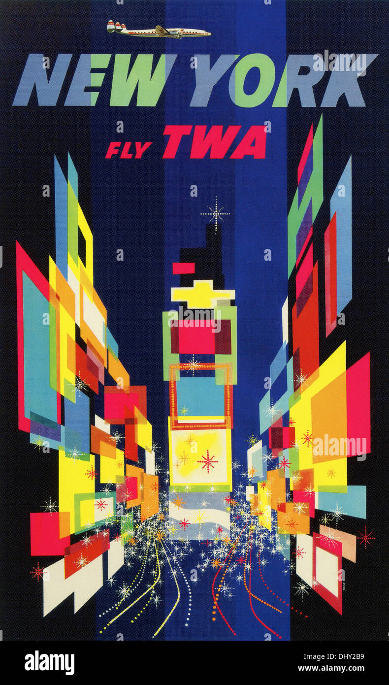 Trans World Airlines (TWA) New York vintage travel poster, 1950's - Editorial use only. Stock Photo