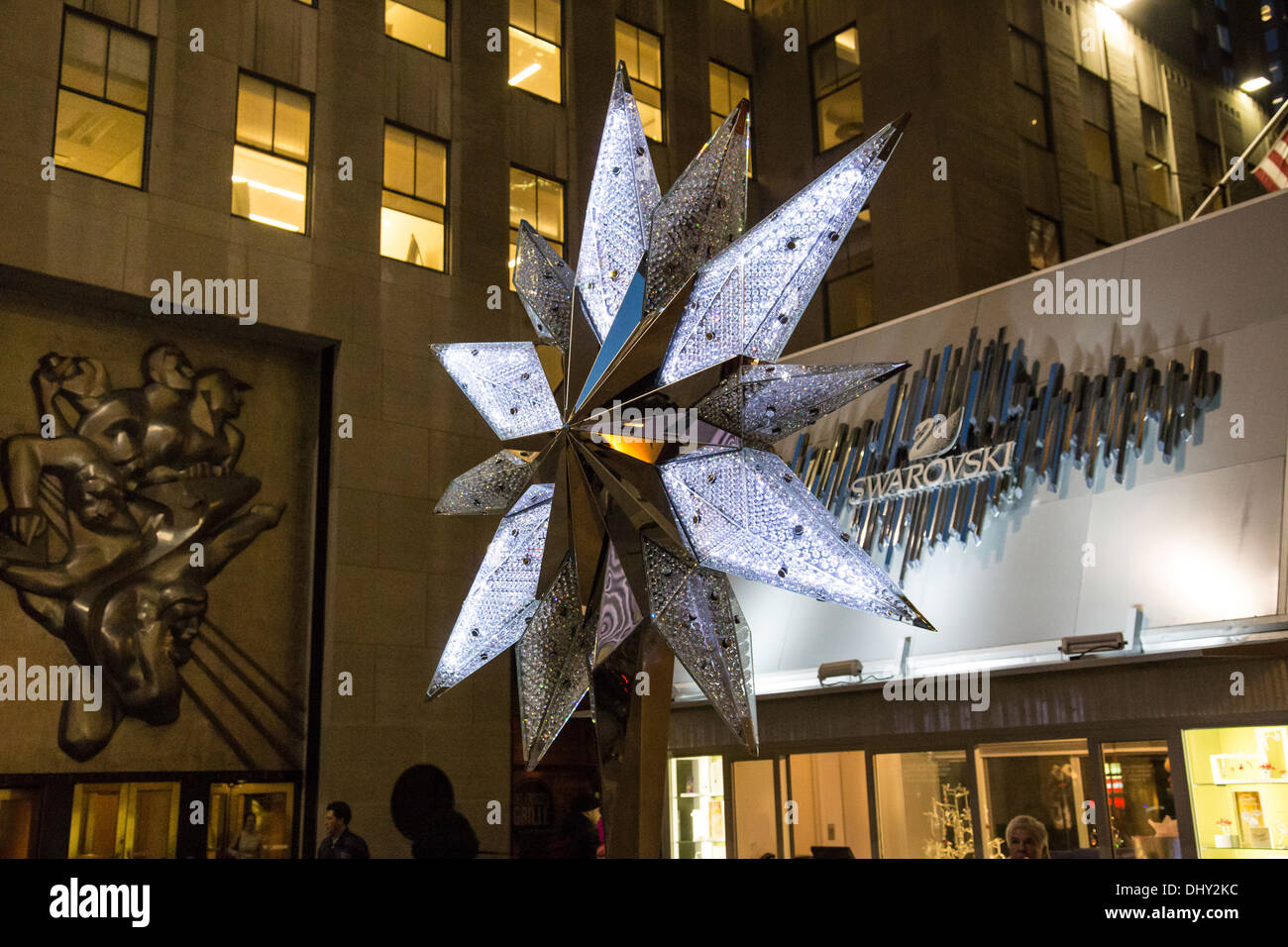 Swarovski Crystal Christmas Tree Star Replica, Rockefeller Center, NYC, USA Stock Photo