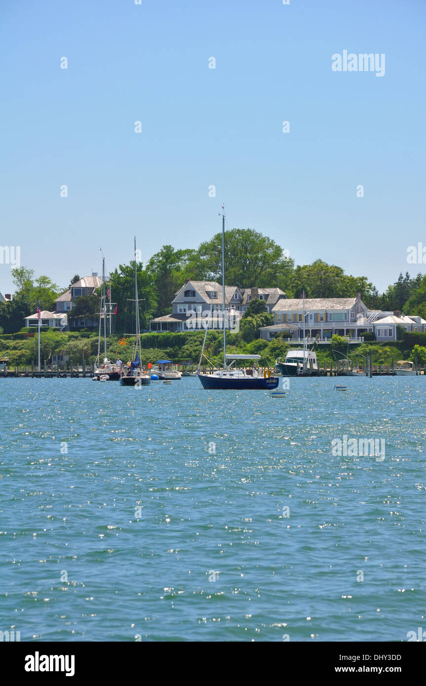 Houses and boats in Edwardstown, Martha's Vineyard, Massachusetts, USA Stock Photo