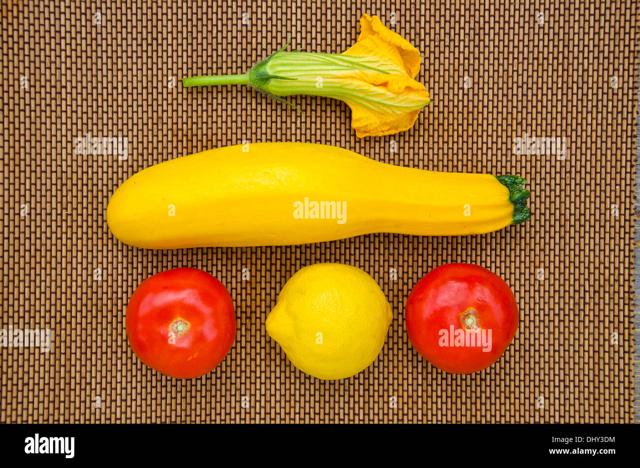 fresh fruits and vegetables on wooden background Stock Photo - Alamy