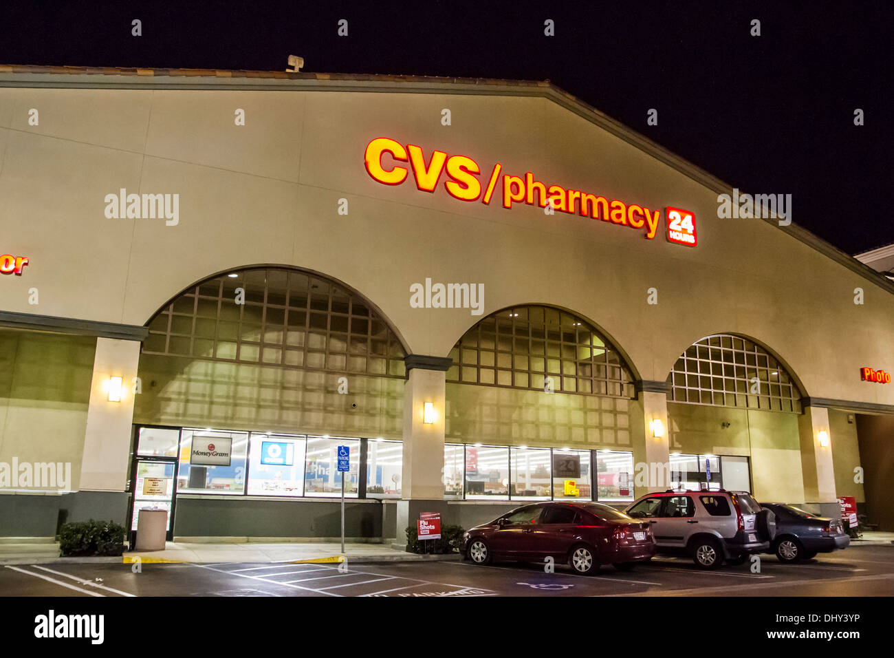 A twenty four hour CVS Pharmacy in Westchester California at one o'clock in the morning Stock Photo