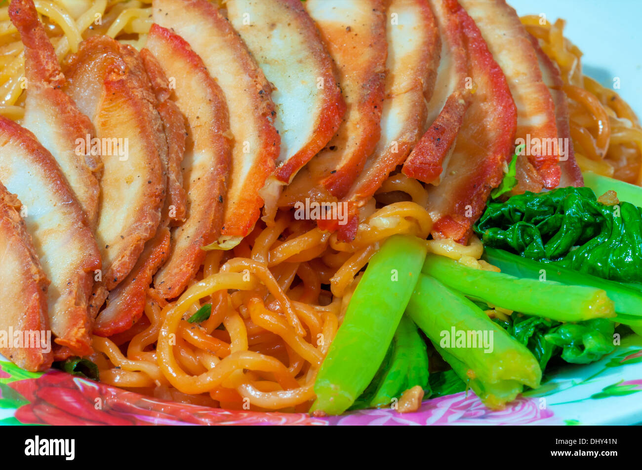 Chinese egg noodles with red pork Stock Photo Alamy