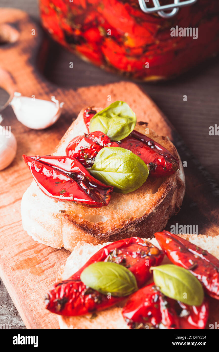Bruschetta with sun dried tomatoes Stock Photo Alamy