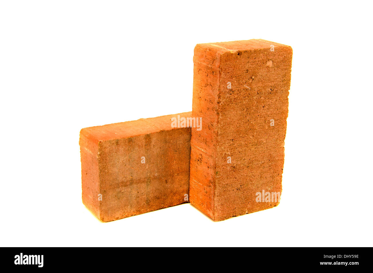 two red clay  brick isolated on white background Stock Photo