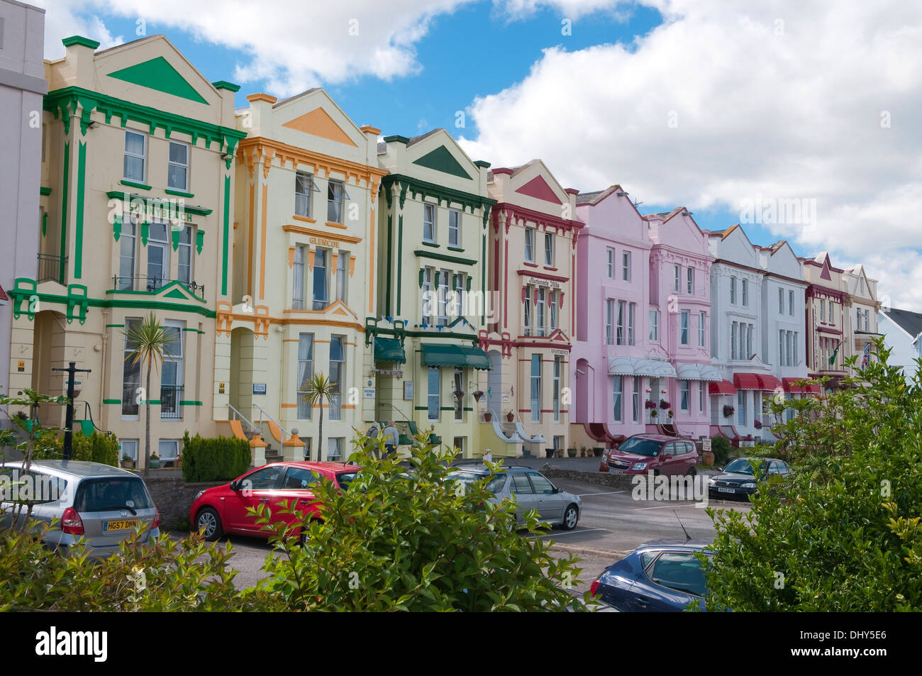 Colorful waterfront hotels in Paignton, Devon, UK. Stock Photo