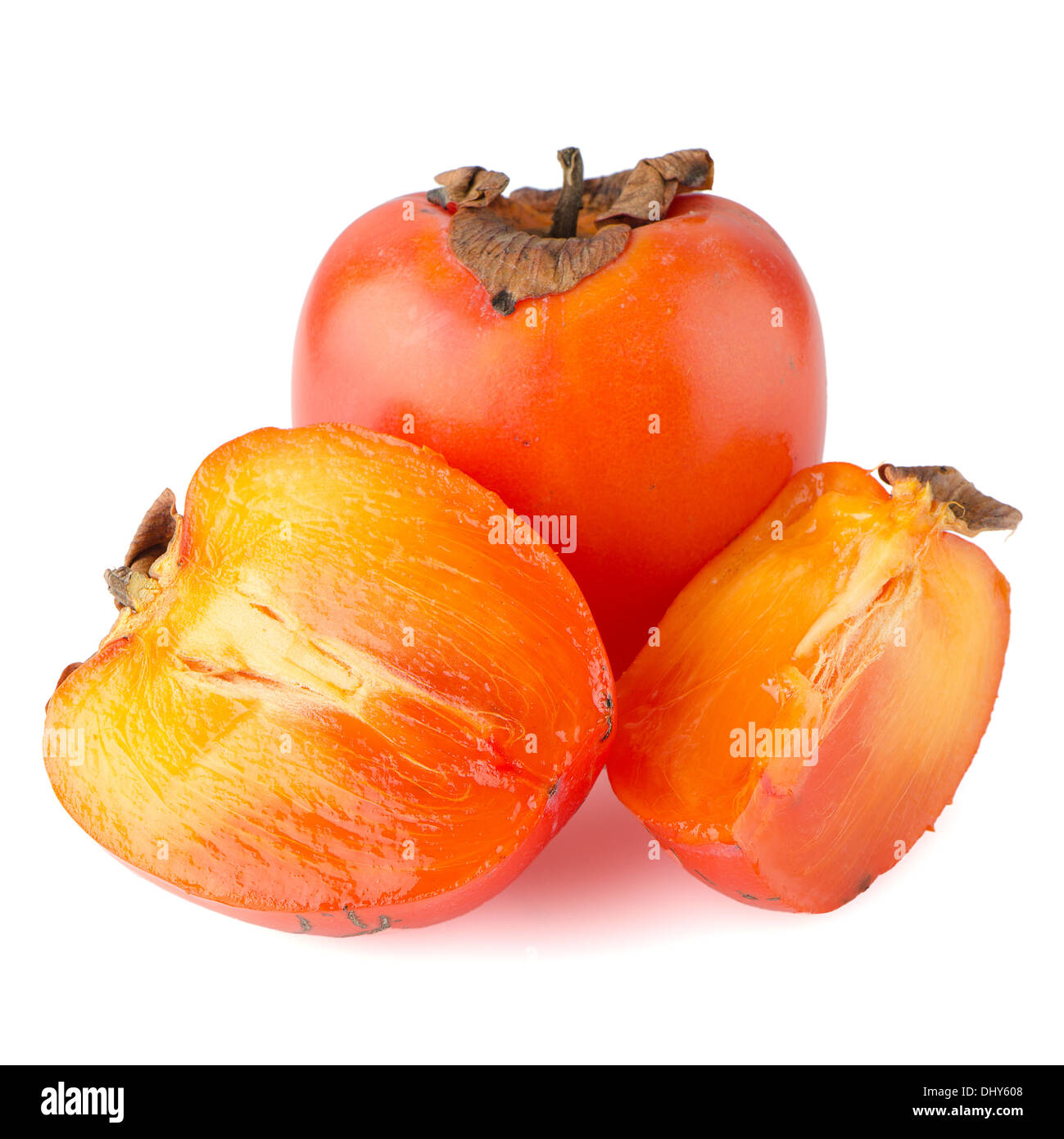 Persimmon. Ripe persimmon with slice isolated on white background Stock ...