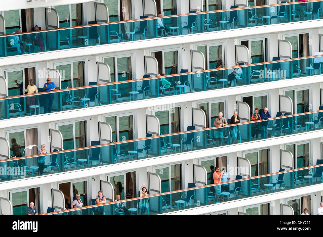 The Royal Princess cruise ship close up detail. Balcony cabins Stock Photo