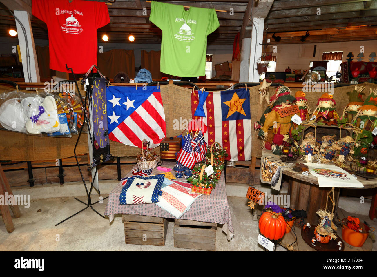 Flags And Souvenirs For Sale In Souvenir Shop In The Round Barn
