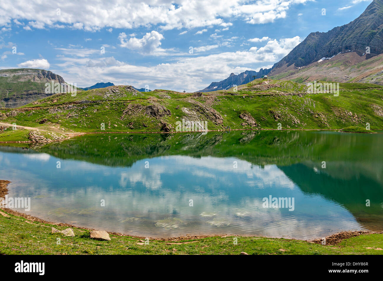 Reflections on the Asnos lake in Panticosa, Spanish Pyrenees Stock Photo