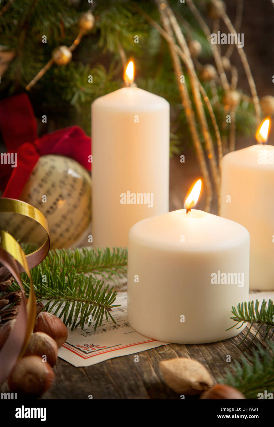 Christmas Decoration with Candles Stock Photo - Alamy