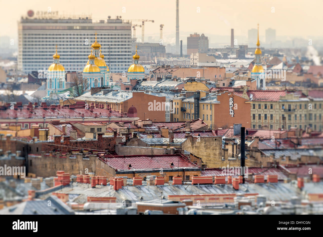 Aerial view of Saint Petersburg from Saint Isaac's Cathedral dome and view of Naval Cathedral of St. Nicholas Stock Photo