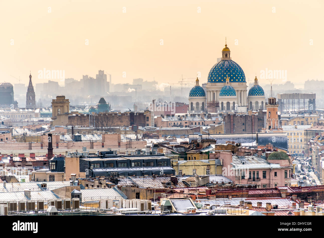 Aerial view of Saint Petersburg from Saint Isaac's Cathedral dome and view of Trinity Cathedral Stock Photo