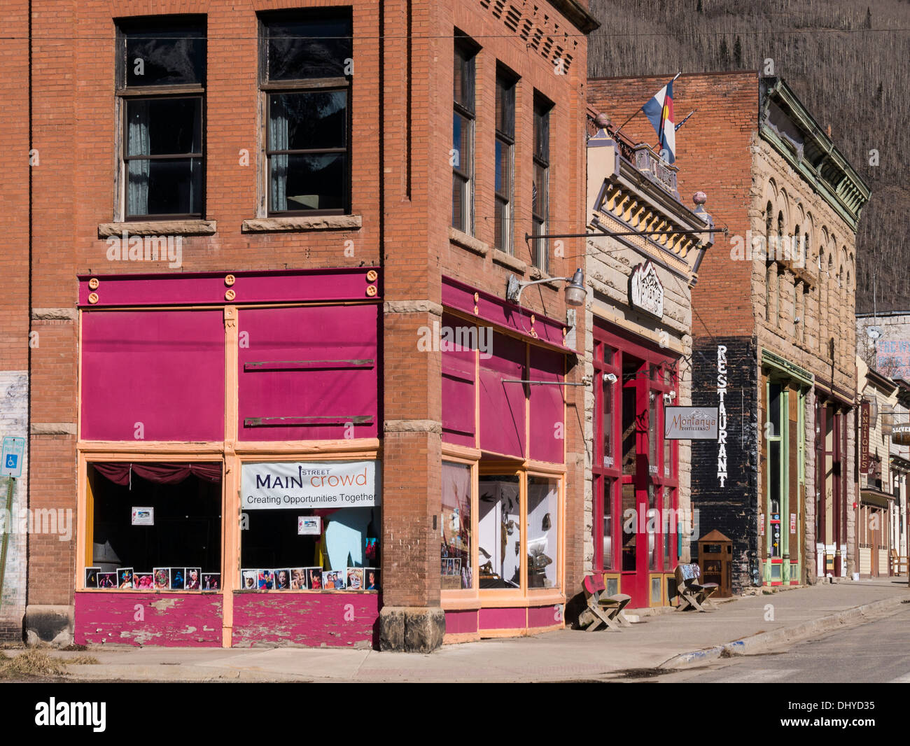 Shops along Greene Street, downtown Silverton, Colorado Stock Photo Alamy
