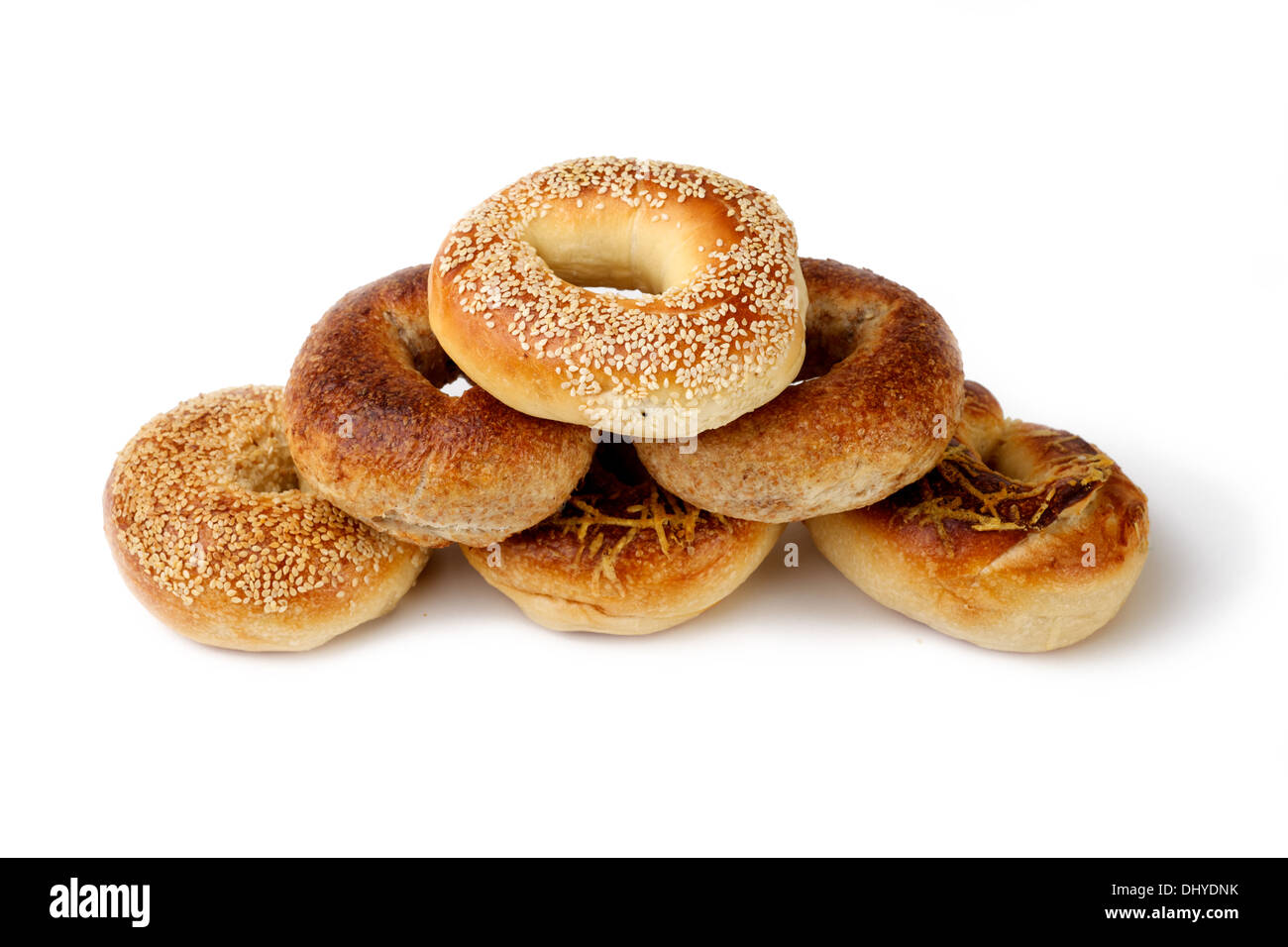 pyramid assorted Bagel on white background Stock Photo