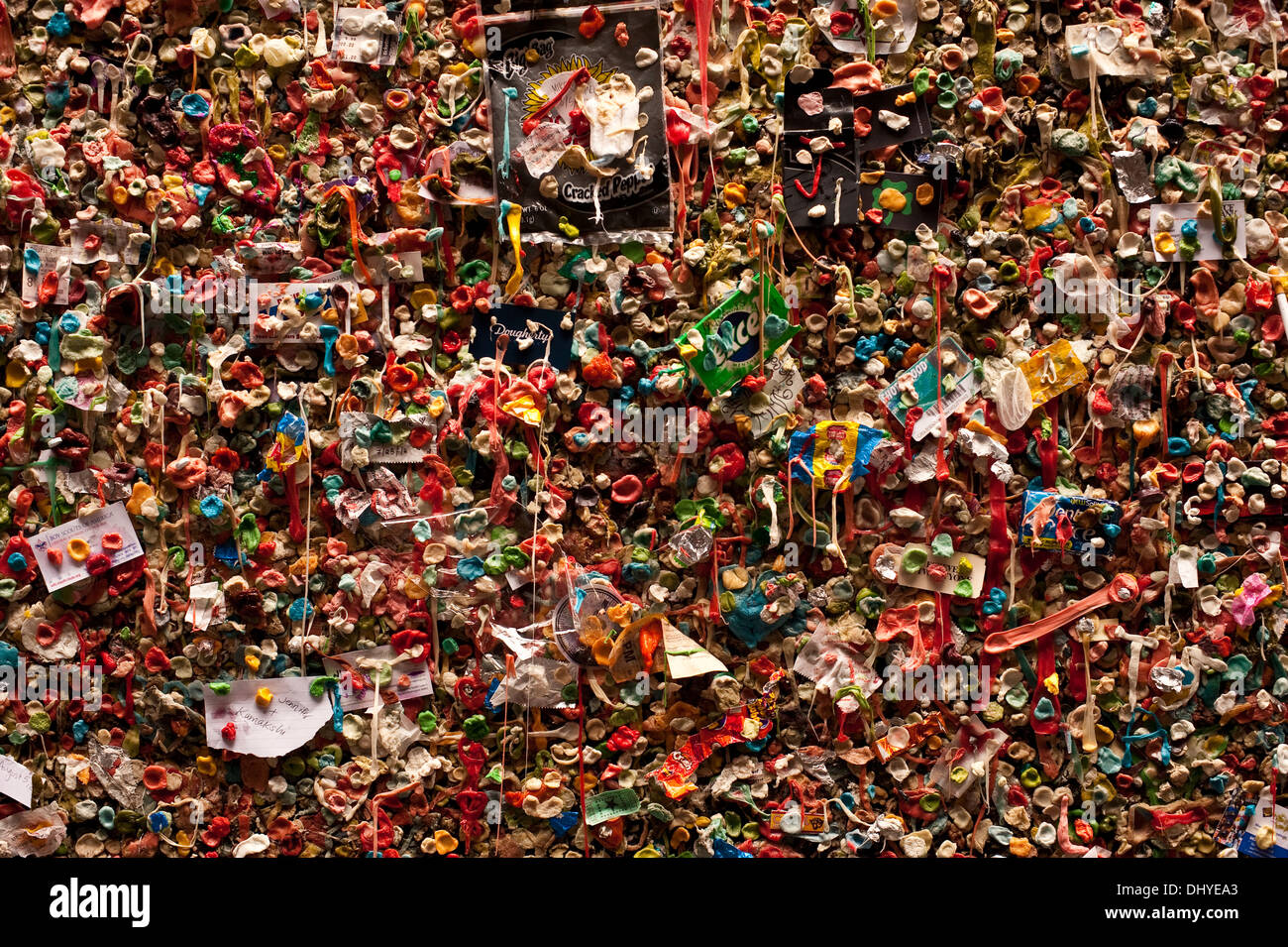 Pike Place market with close-ups of gum wall down alley in Post Alley Seattle Washington State Stock Photo