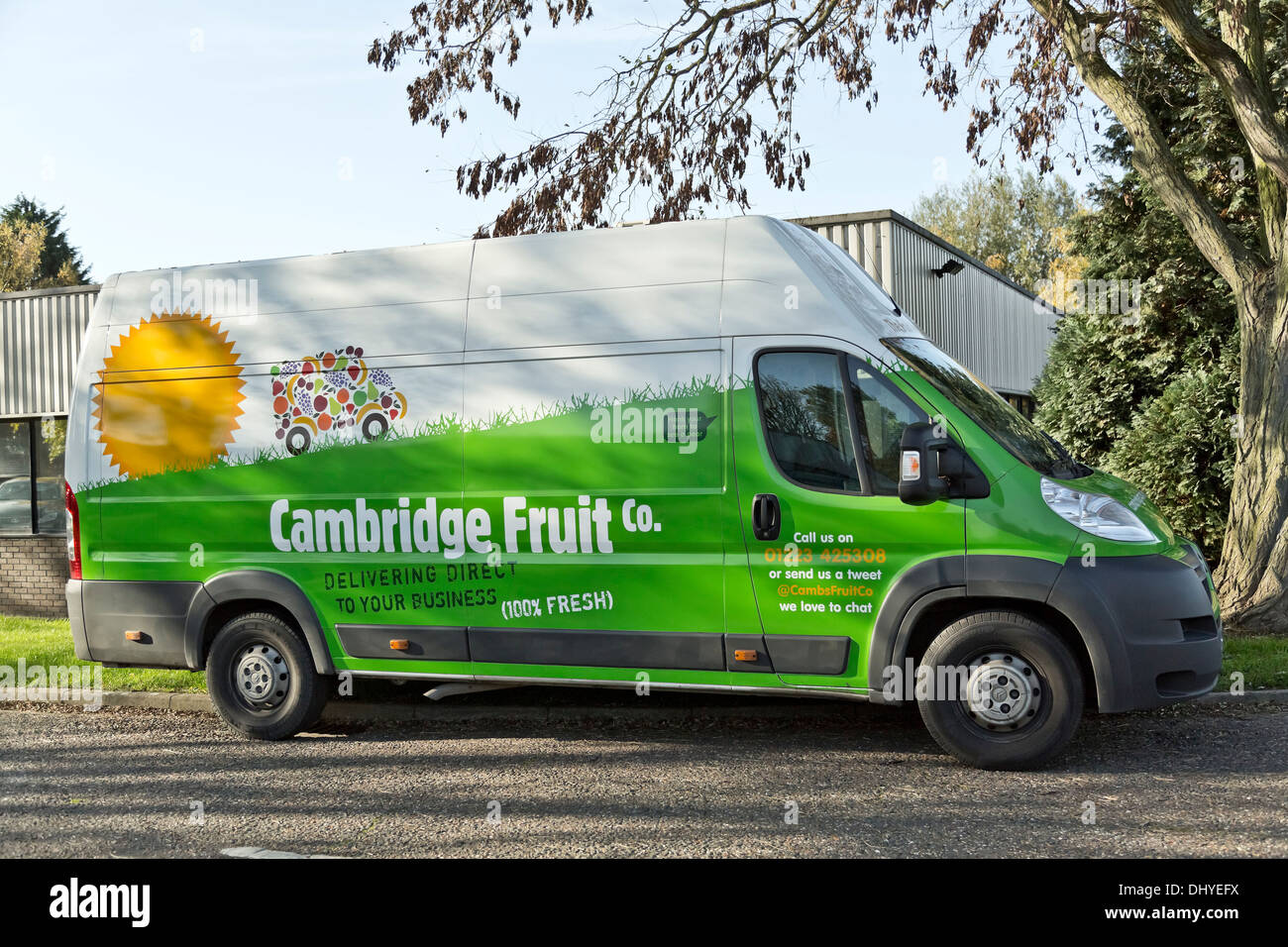 Cambridge Fruit Co. van parked by the side of a road in Cambridge, England Stock Photo