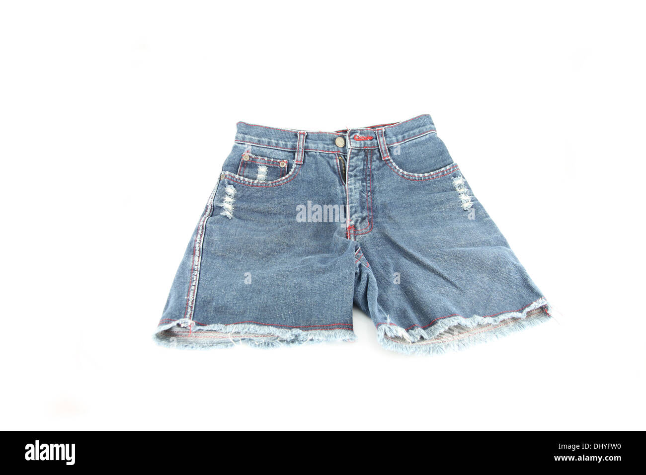 closeup the Jeans shorts on white background. Stock Photo