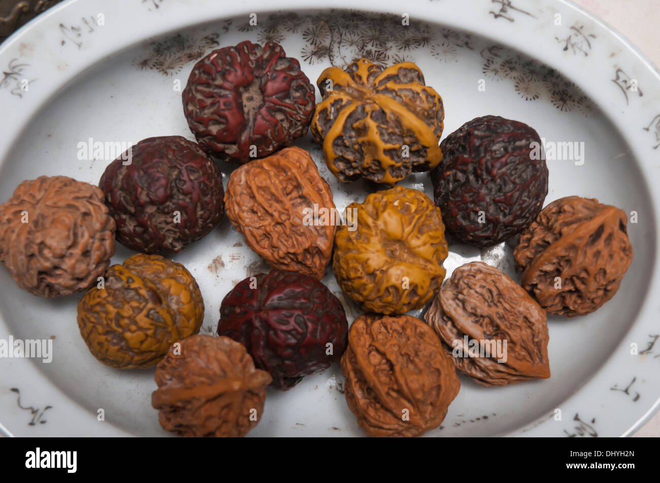 Decorative walnuts displayed in the Xidi heritage village in Huizhou region, Anhui Stock Photo
