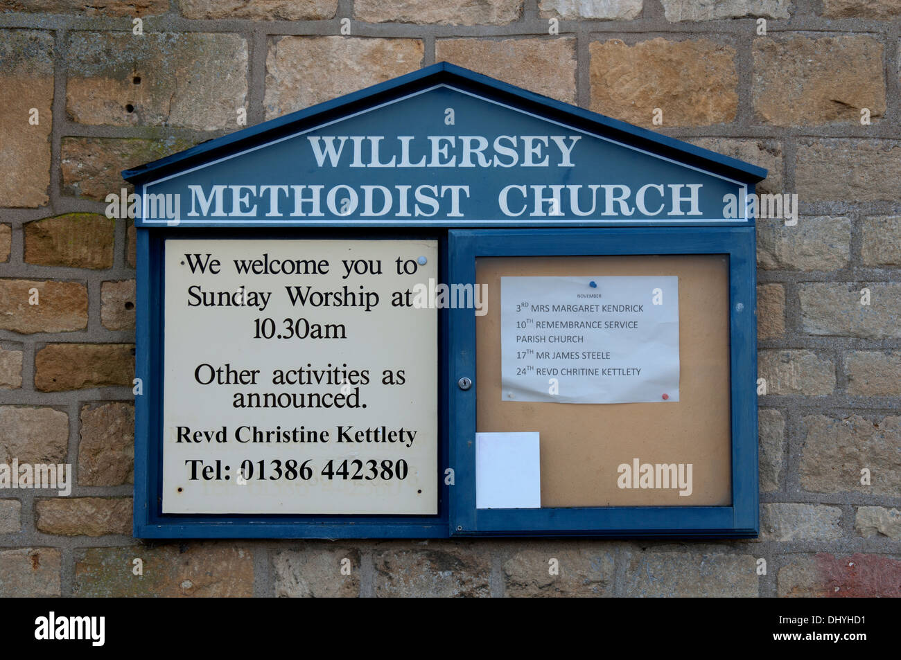 Methodist church board, Willersey, Gloucestershire, UK Stock Photo Alamy