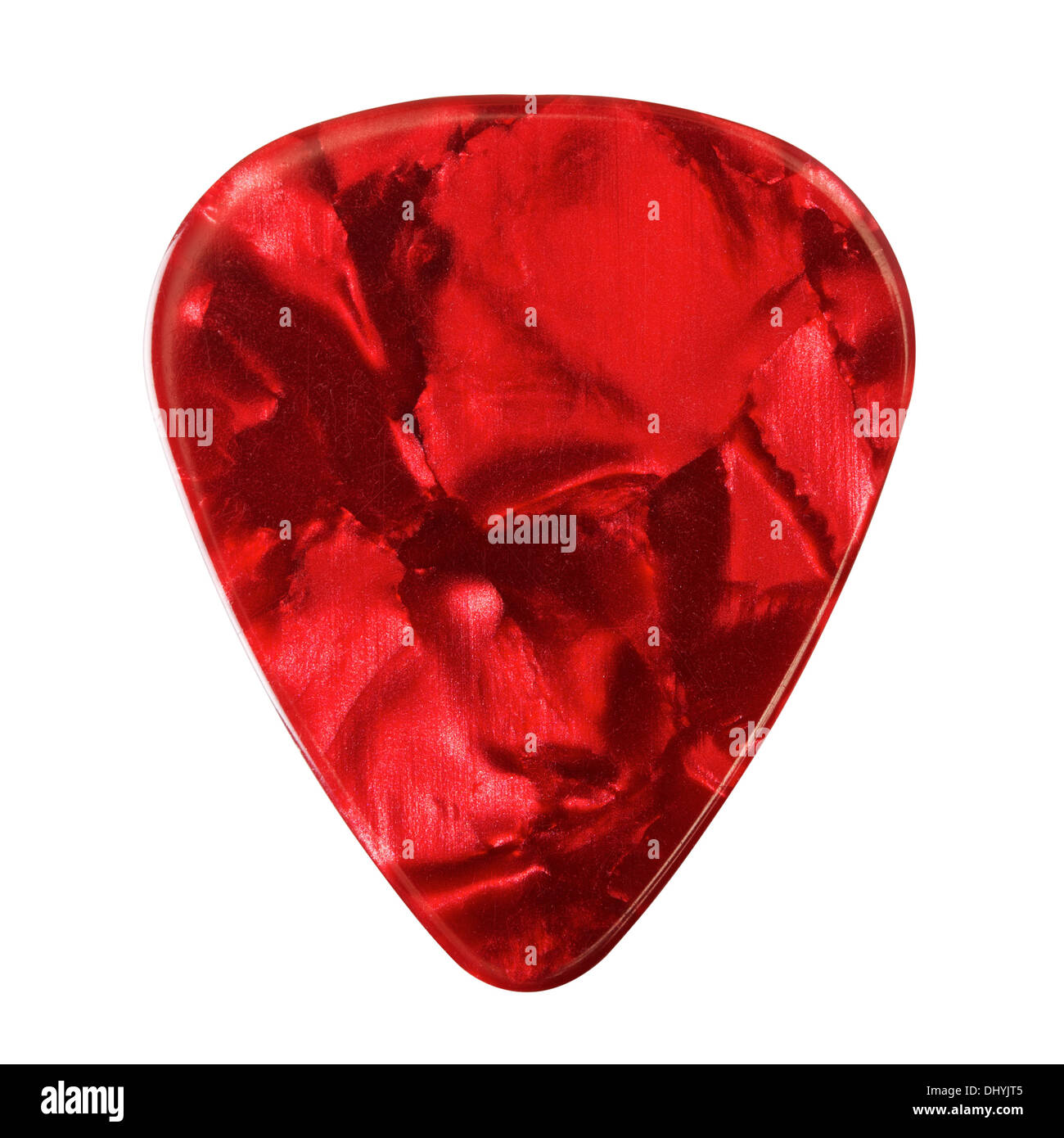 red guitar plectrum, isolated on white background Stock Photo