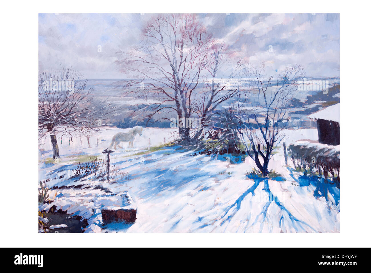Winter Snow Landscape Oil Painting Stock Photo