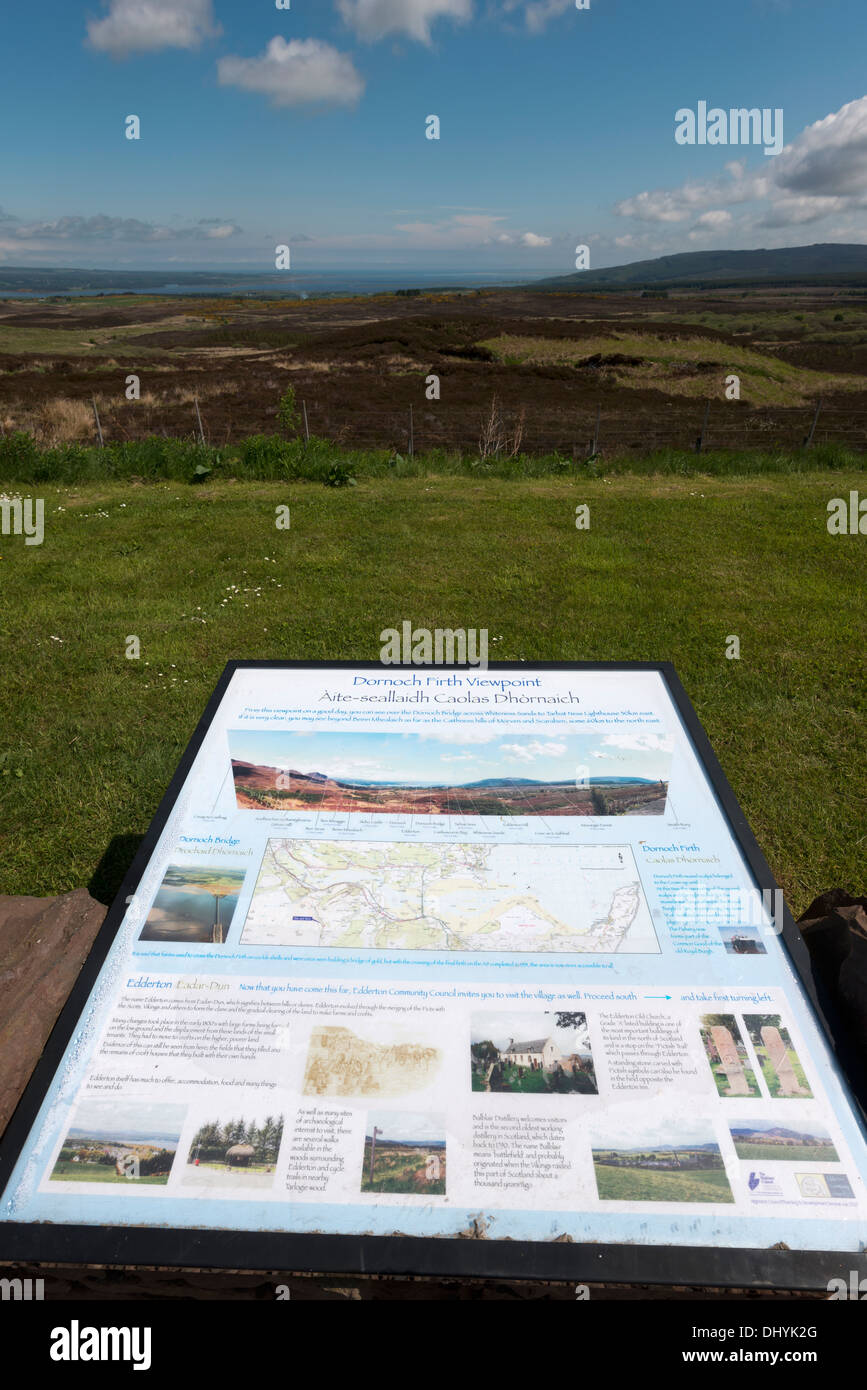 Dornoch Firth viewpoint information board. Stock Photo