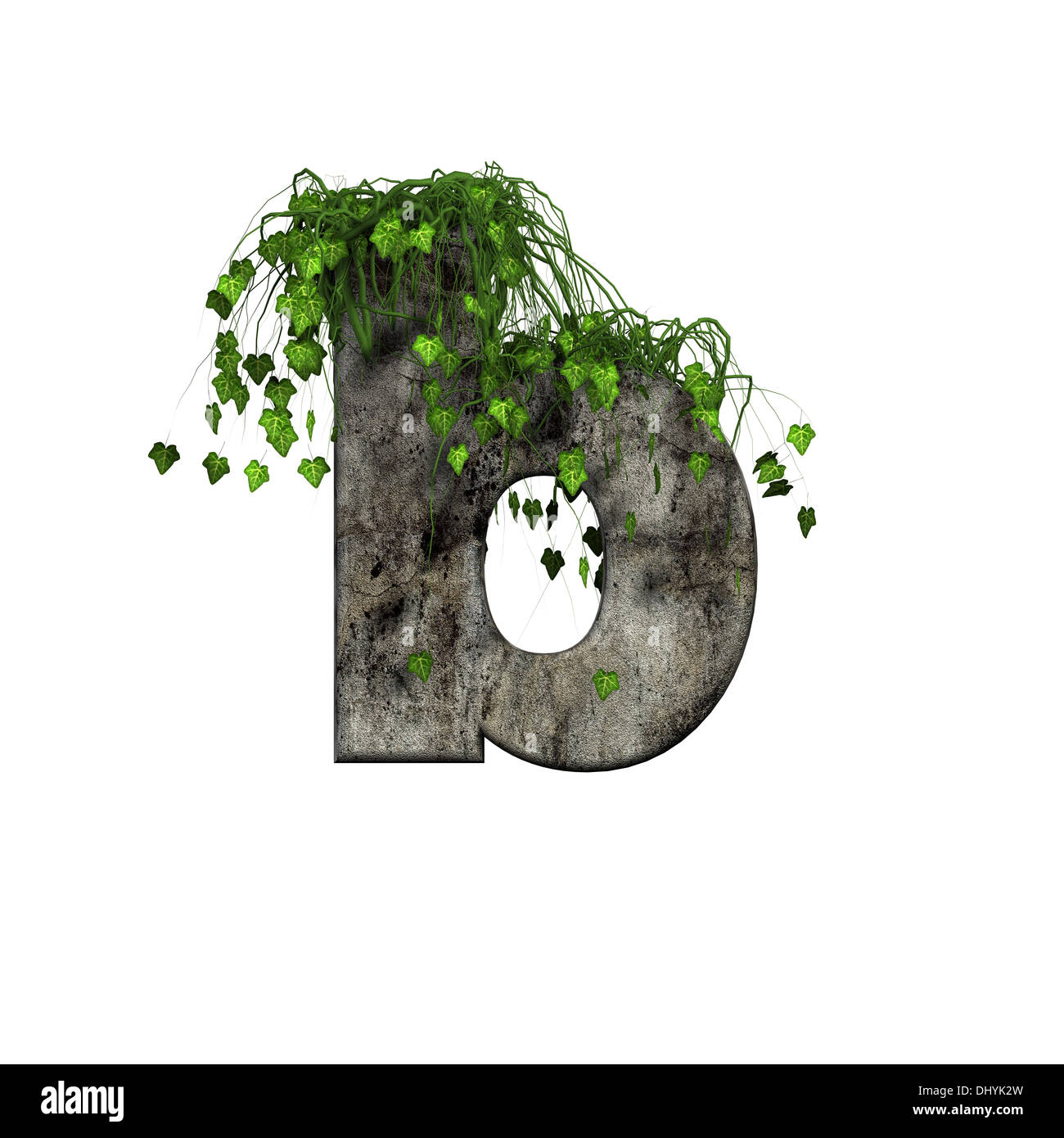 green ivy on 3d stone letter - b Stock Photo