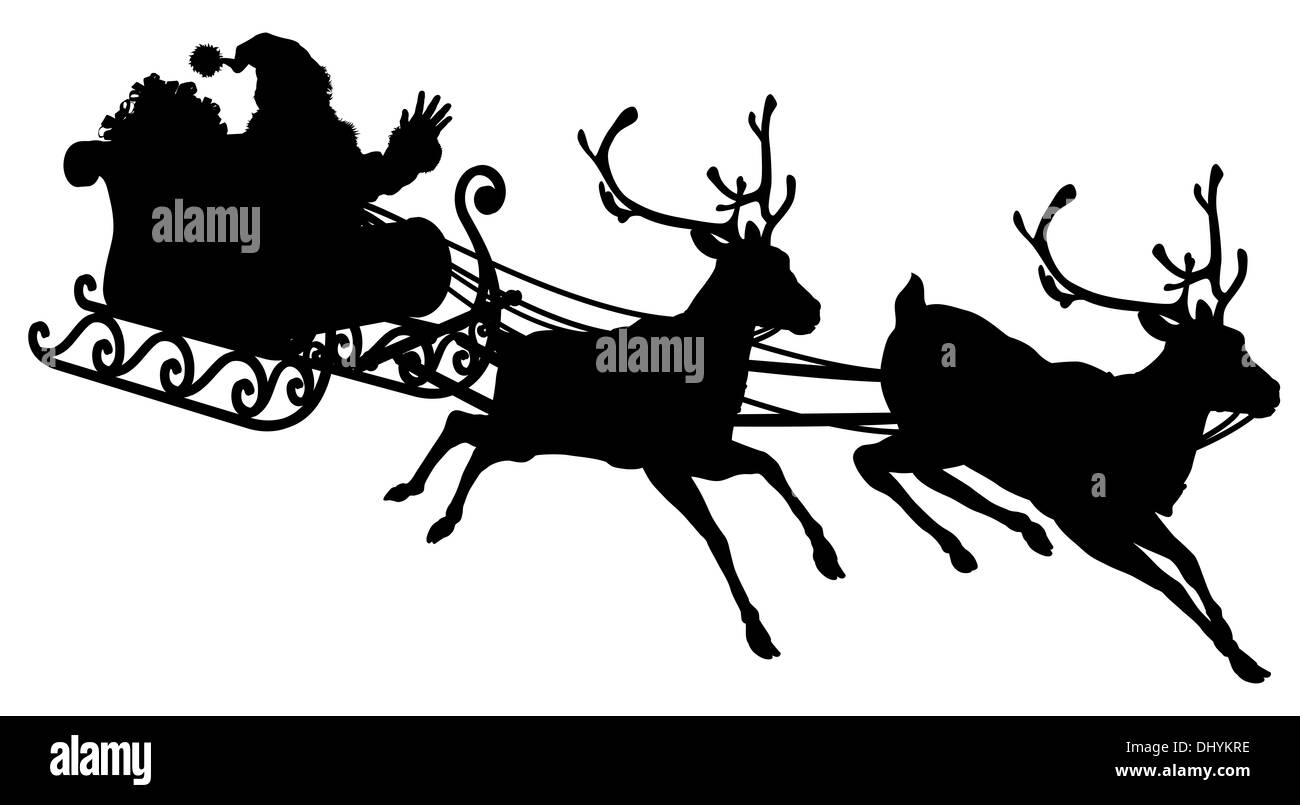 Santa Sleigh Silhouette illustration of Santa Claus in his sleigh ...