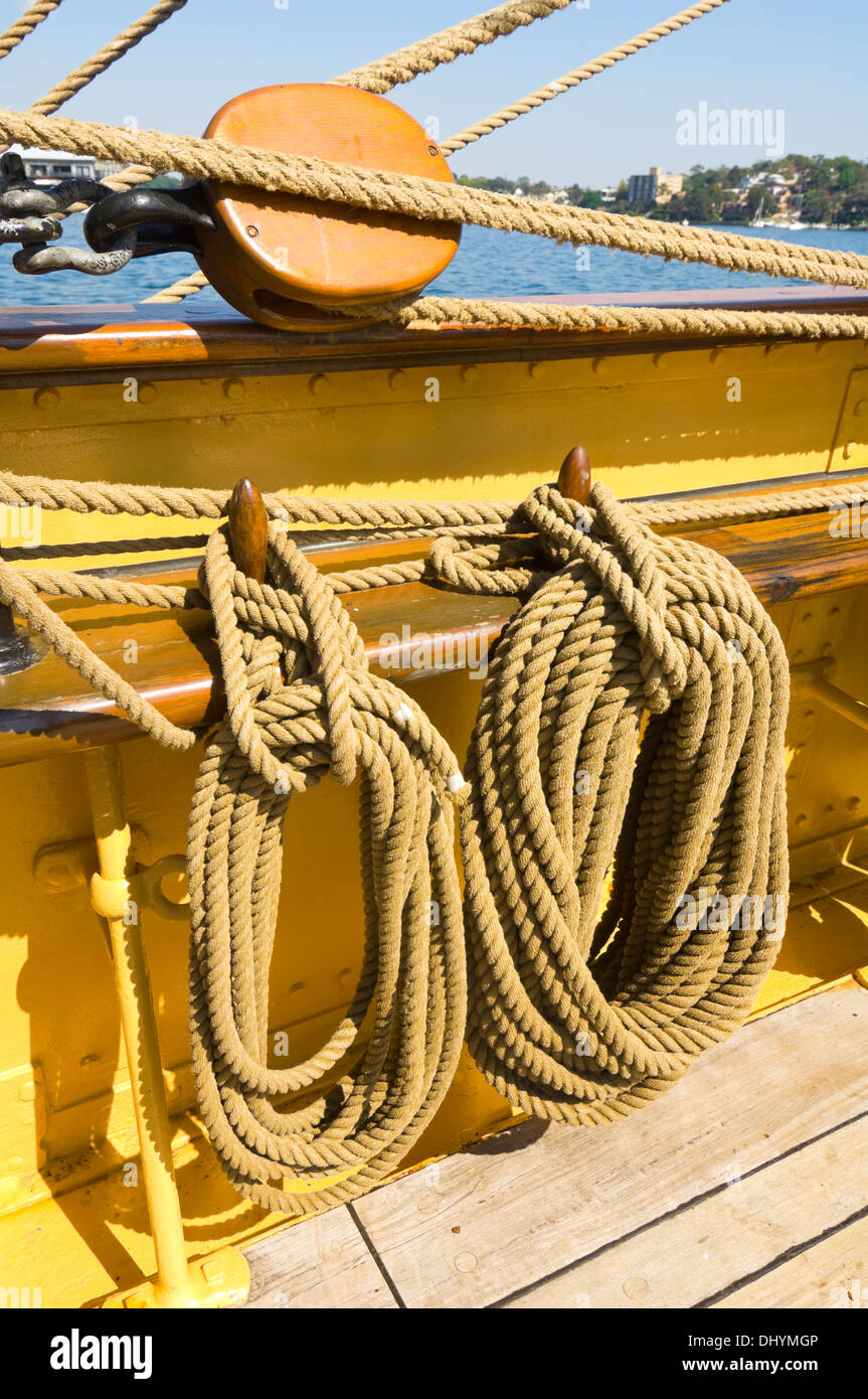 Coiled ropes, James Craig Tall Ship, Sydney, Australia Stock Photo - Alamy