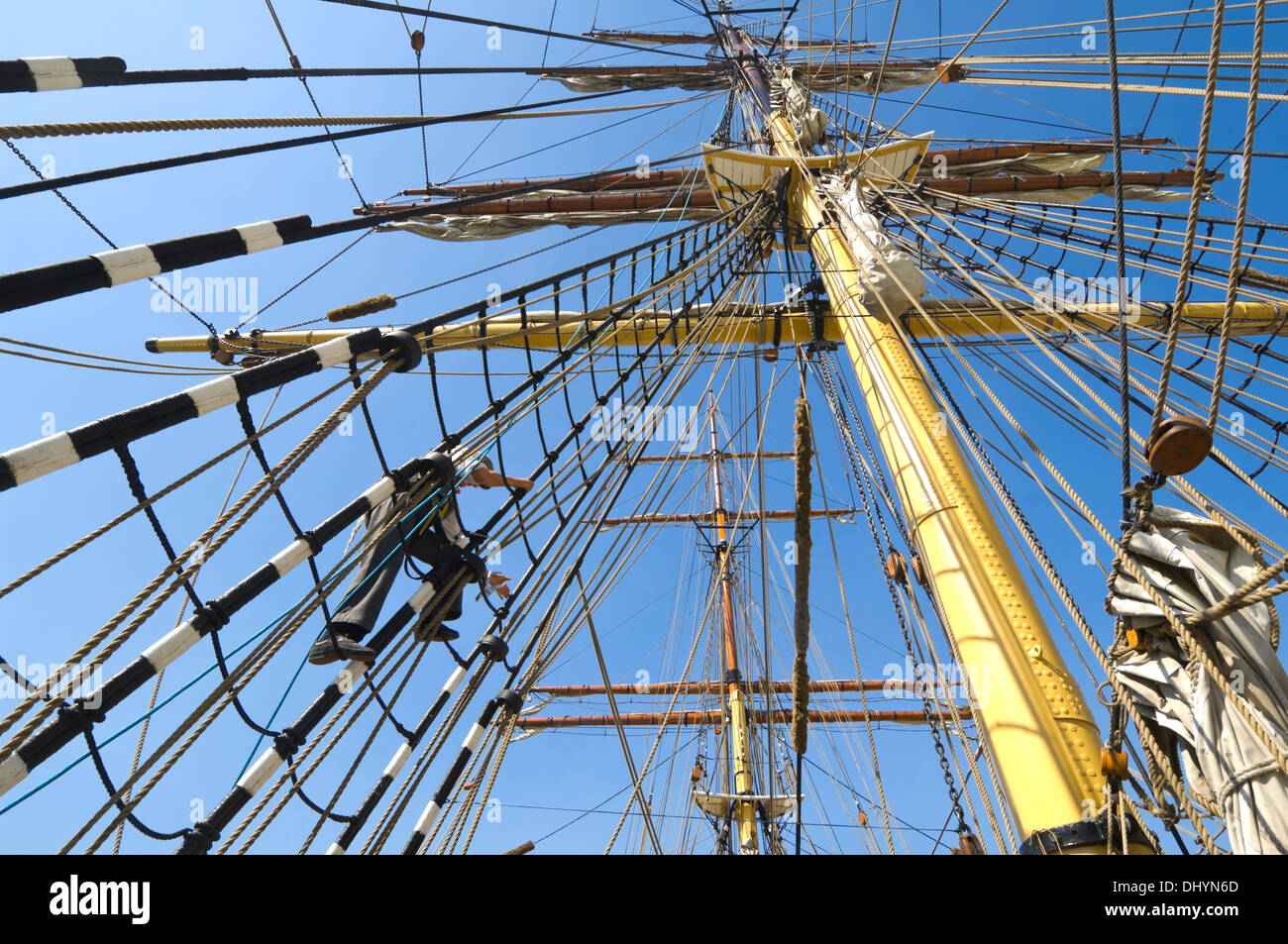 Climbing the riggings, James Craig Tall Ship, Sydney, Australia Stock