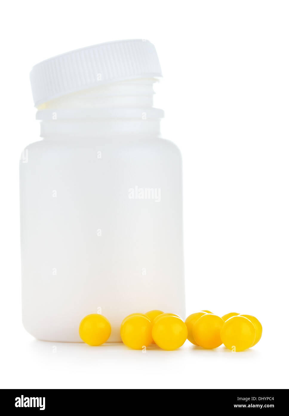 bottle of pills, isolated on white background Stock Photo