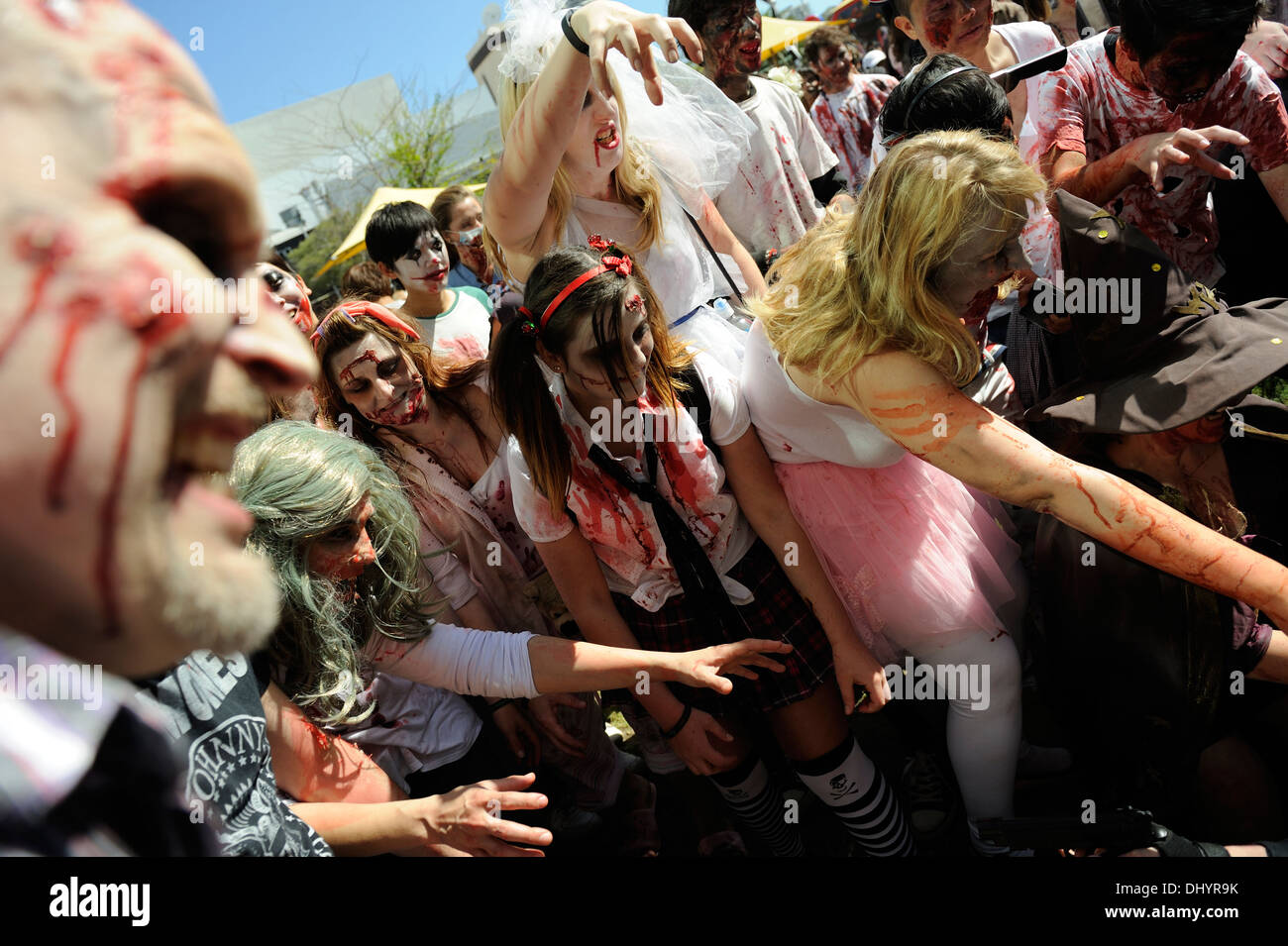 Crowd of Zombies in the inaugural Zombie Walk, Perth, Western Australia Stock Photo