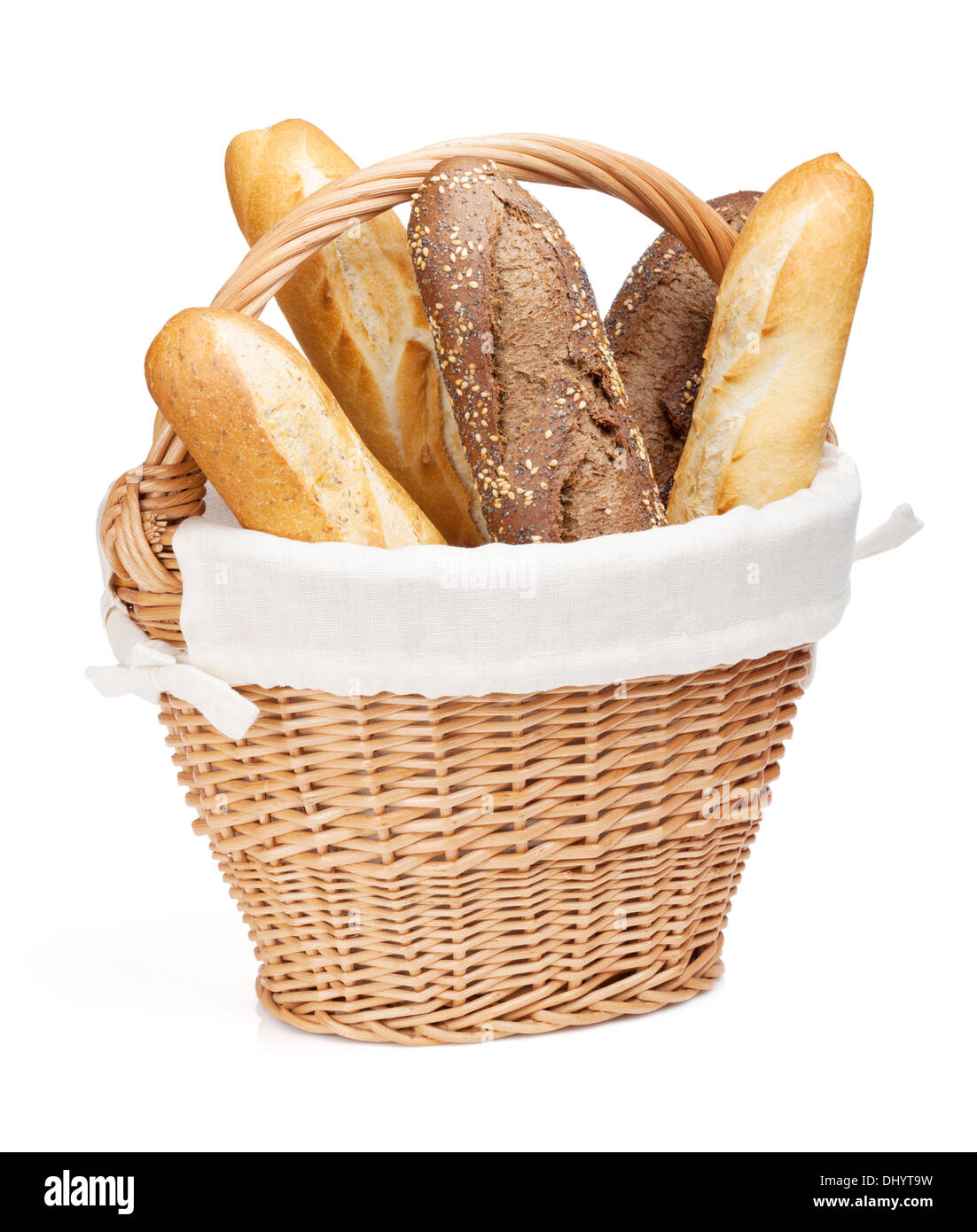 Various of french baguette basket. Isolated on white background Stock