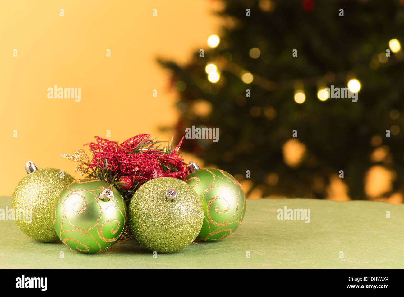 Christmas tree decoration with ball lights Stock Photo Alamy
