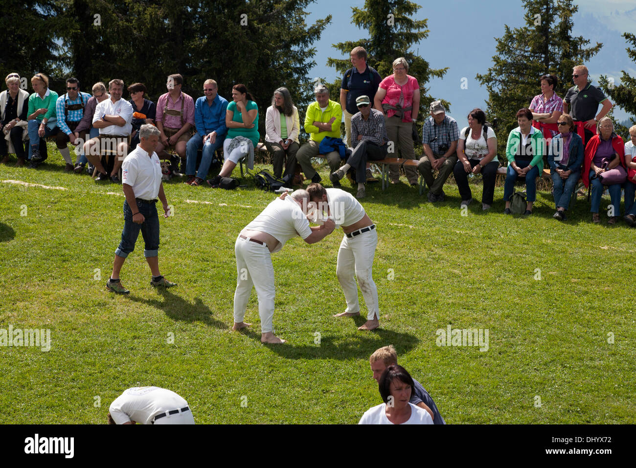 Wrestling competition The Schmittenhohe Mountain Festival Zell am See Pinzgau Salzburgerland Austria Stock Photo