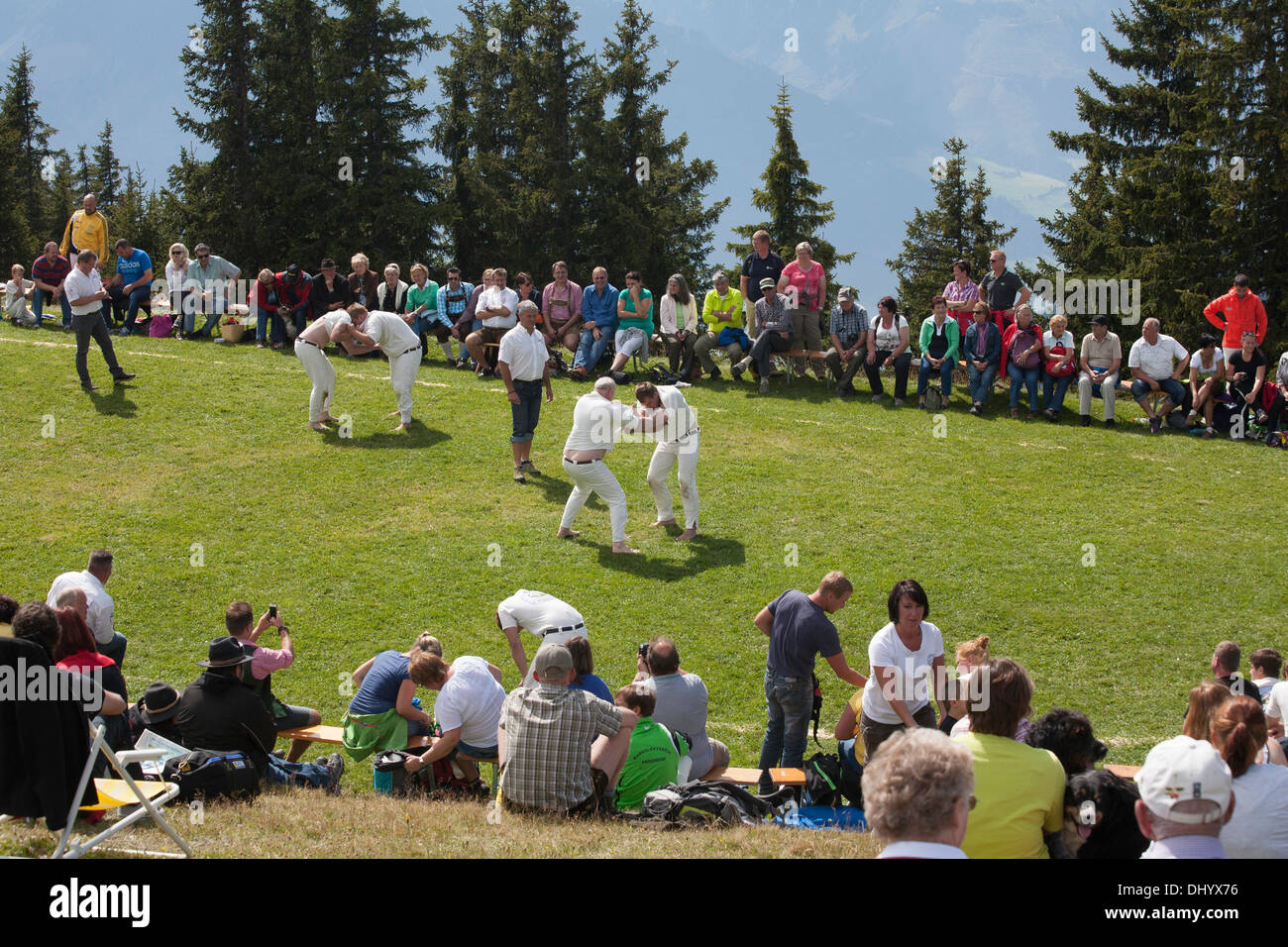 Wrestling competition The Schmittenhohe Mountain Festival Zell am See Pinzgau Salzburgerland Austria Stock Photo